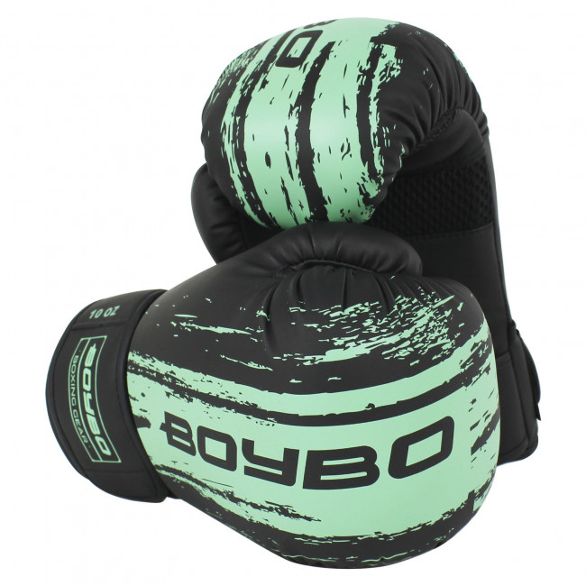 Детские перчатки боксёрские BoyBo Stain чёрного/бирюзового цвета