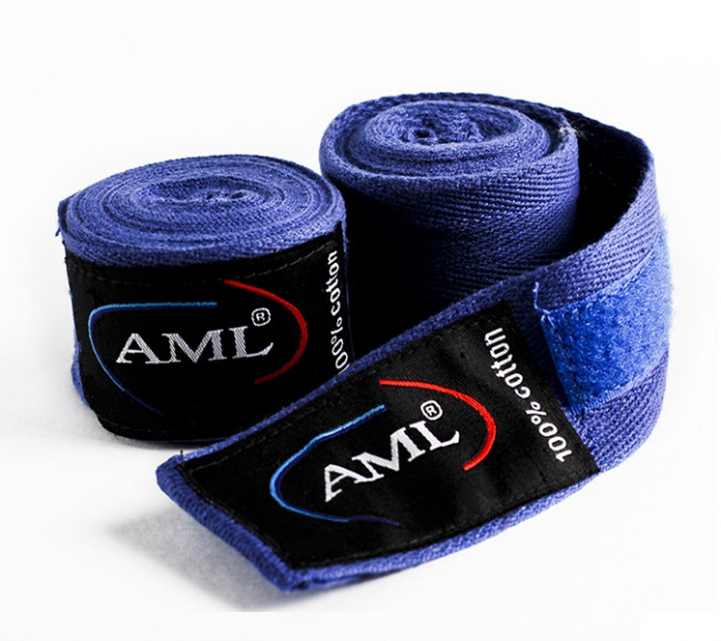 Боксёрские бинты AML неэластичные 4,5 метра синего цвета