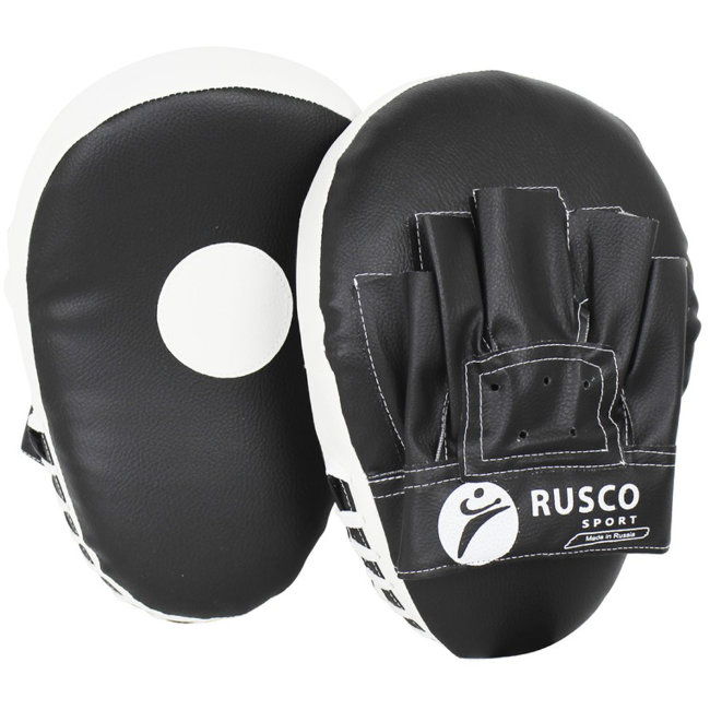 Боксёрские лапы Rusco Sport изогнутые чёрно белого цвета