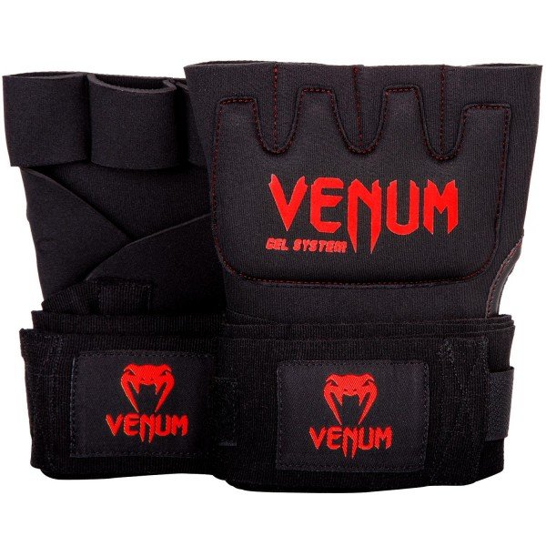 Ленивые боксёрские бинты Venum Gel Kontakt чёрного цвета с красным логотипом