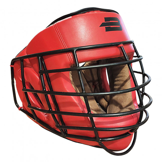 Боевой шлем для Армейского Рукопашного Боя BoyBo с металлической маской красный