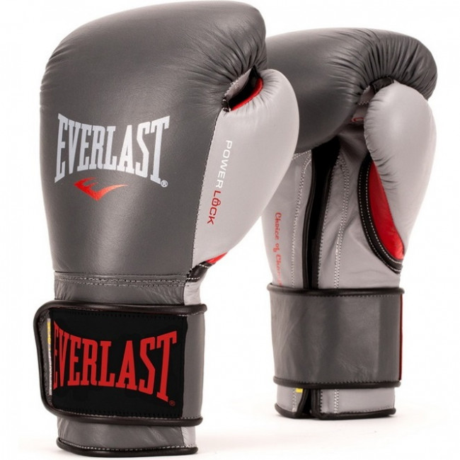Боксёрские перчатки Everlast PowerLock серого цвета