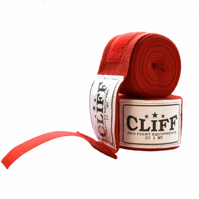 Бинты для бокса Cliff неэластичные 3 метра красного цвета