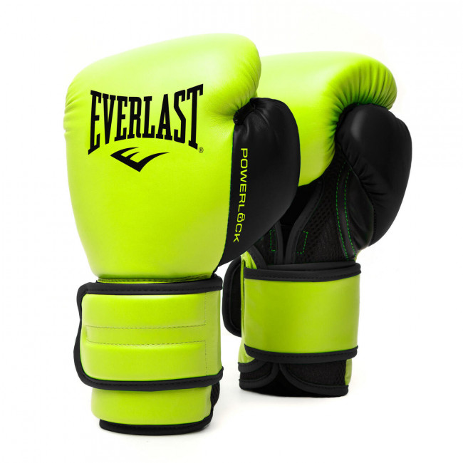 Перчатки боксёрские Everlast PowerLock PU 2.0 салатового цвета