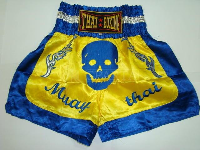 Шорты для тайского бокса (Muay Thai) THAIBOXING жёлтого синего цвета